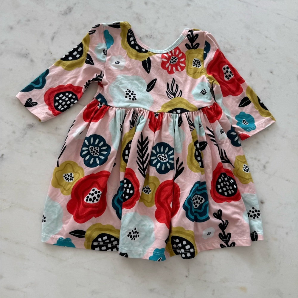 Vibrant Floral Kids Dress - Pink, Red, Blue